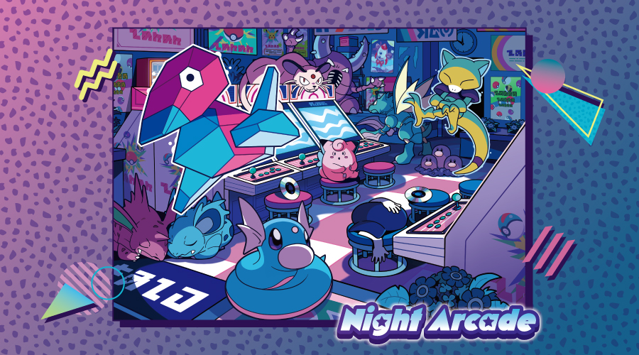 夜のゲームコーナーで過ごすポケモンたちのグッズ「Night Arcade」が、ポケモンセンターに登場！